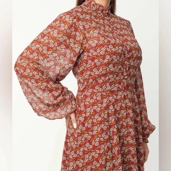 🦋B2G1🦋UNIQUE VINTAGE Rust Brown Leona Swing Dress NWOT | MEDIUM | - Picture 2 of 11